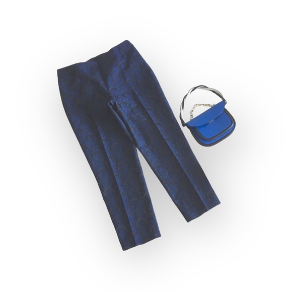 St John Collection ᪥ Luxe Metallic Brocade Dress Pants ᪥ Cobalt Blue ᪥ 12 Large - Picture 10 of 15